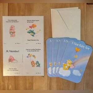 Vintage Carlton Cards Care Bears Valentines and Baby Boy Announcement Cards